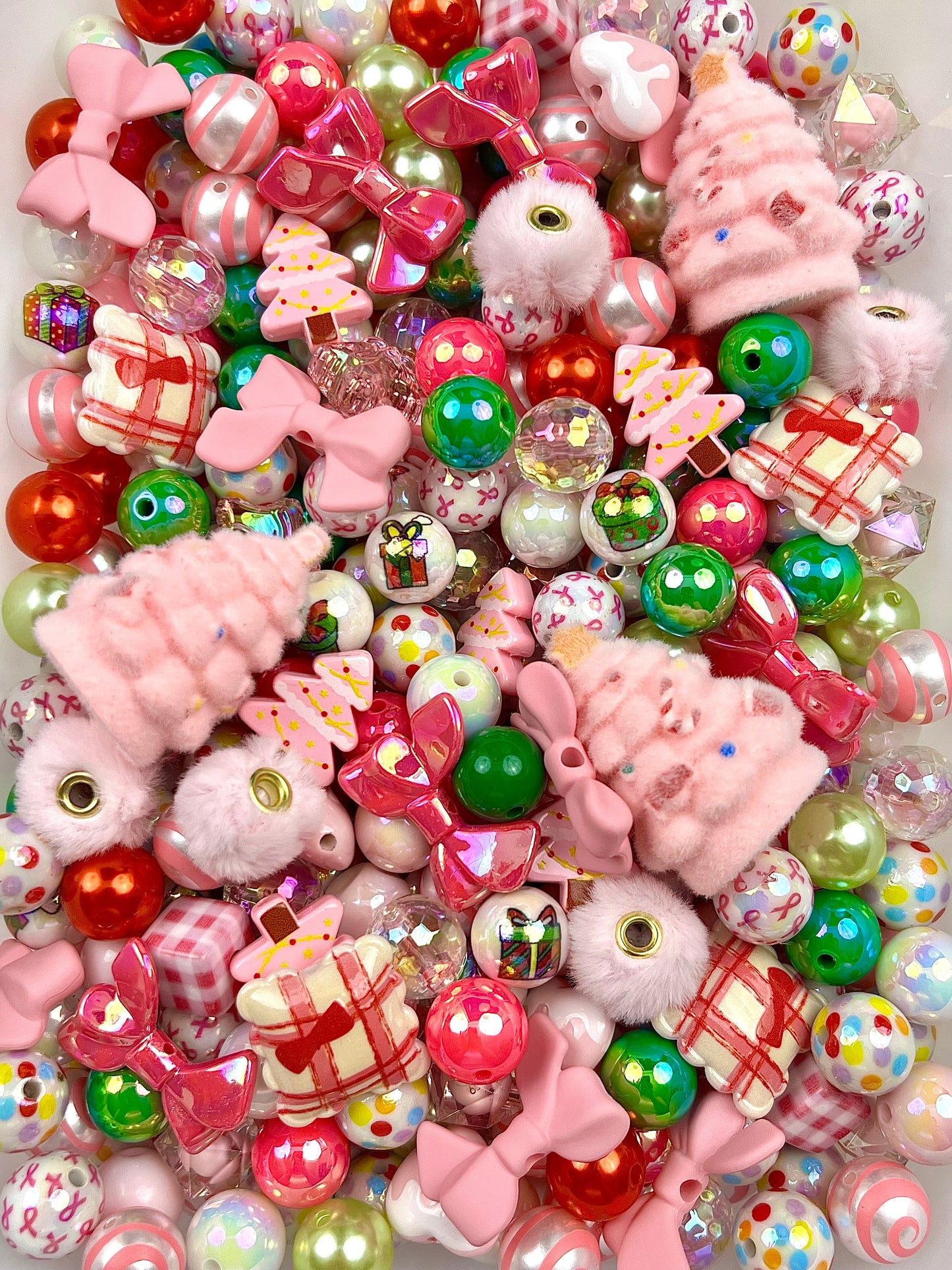 Pink Christmas bead mix