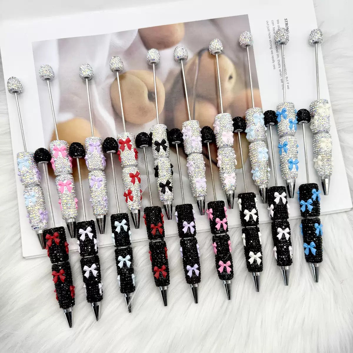 Bow rhinestones colorful fancy diy pens
