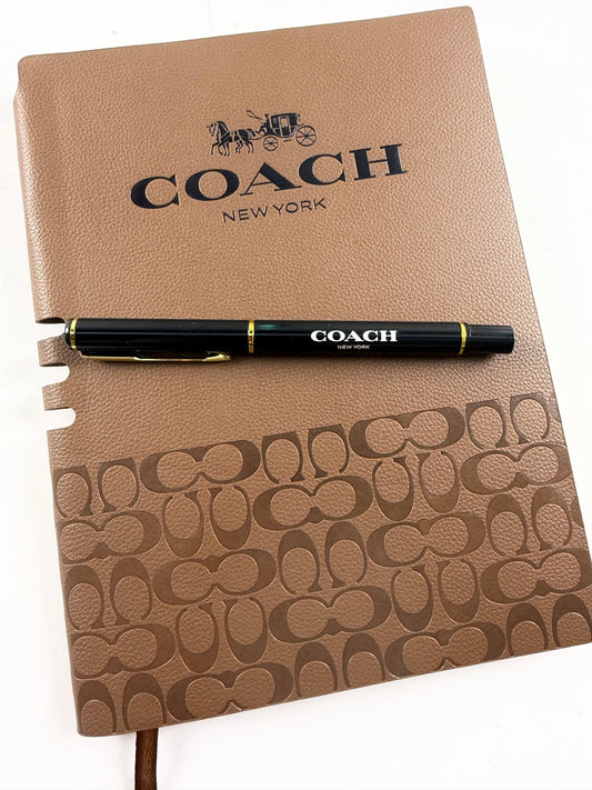 Leather Coach luxury A5 notebook set with pen