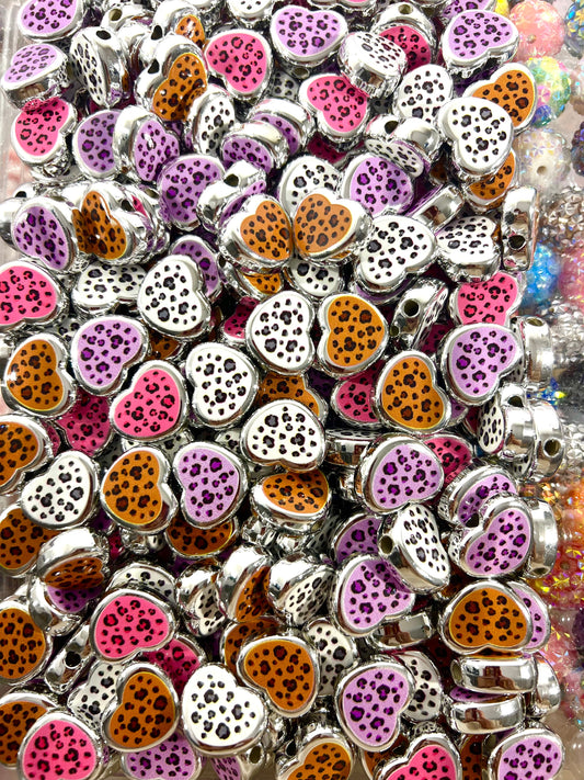 Leopard heart beads