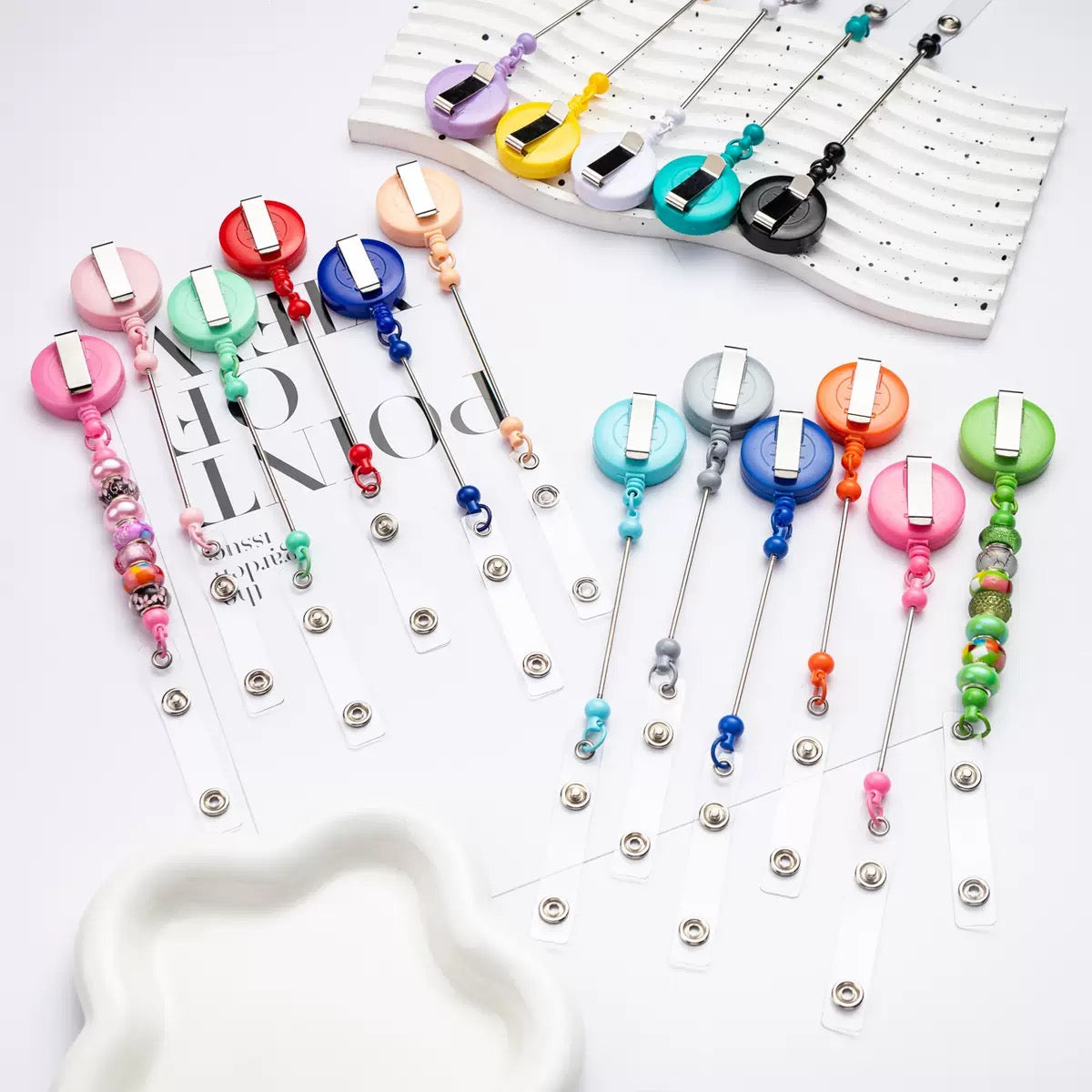 Colorful Beadable Badge Reels Making Kits Blank- Badge Reel with Belt Clip