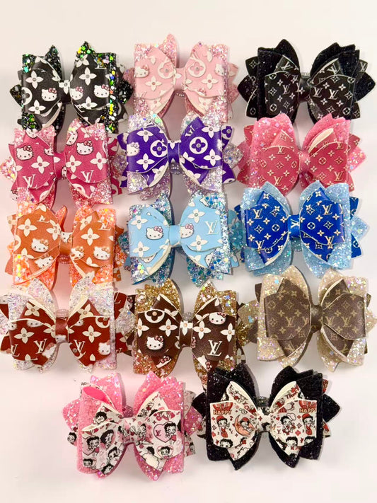 Designer leather Big bow fancy beads