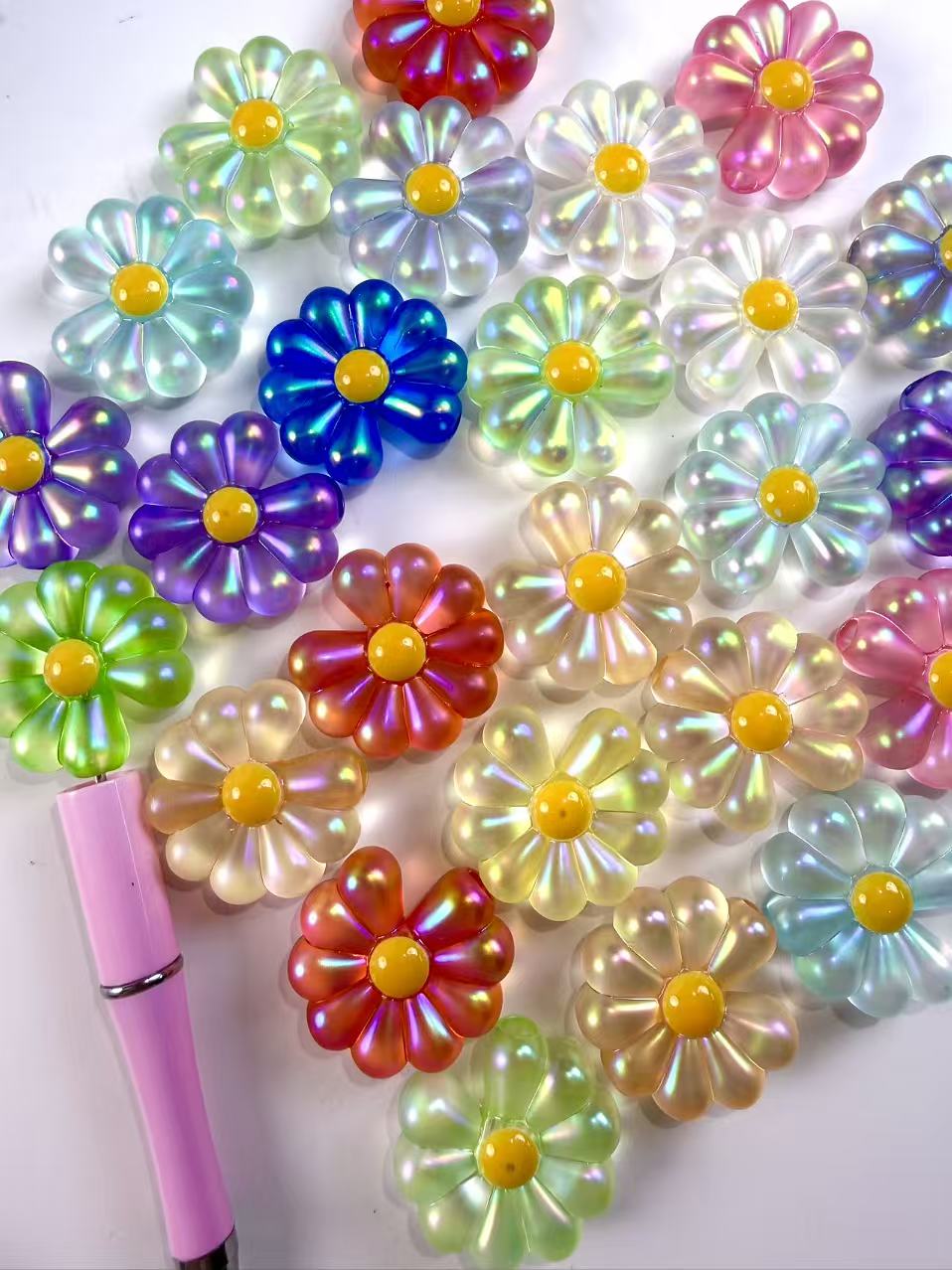 Big colorful iridescent flower beads