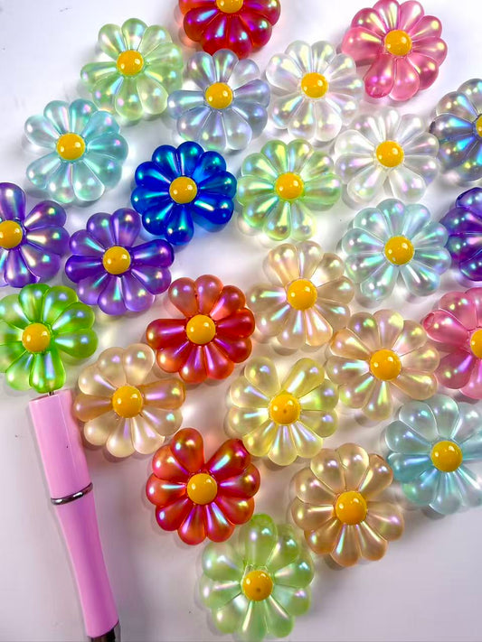 Big colorful iridescent flower beads
