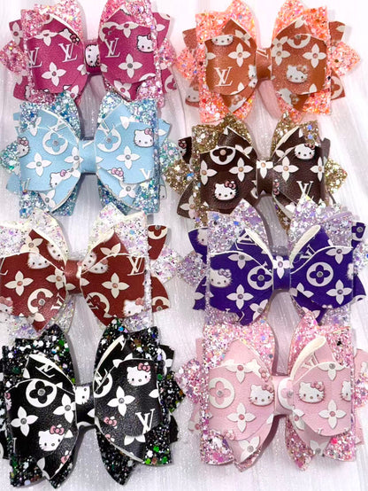 Designer leather Big bow fancy beads